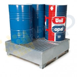 Vasca di ritenzione zincata con pattini per 4 fusti  440 L con griglia.